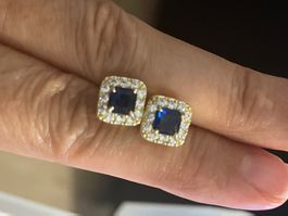 Clous d’oreilles plaqués or pierre zircon bleue 0,8 X0,8 mm