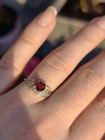 Granat Herz Ring, süsse flügel, vergoldet, kleine Gr. verst.