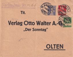Nachnahme Zürich nach Olten 1924 (Mehrfarbenfrankatur)