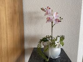 Neuwertige Kunstpflanze Orchidee mit Topf und Accessoires