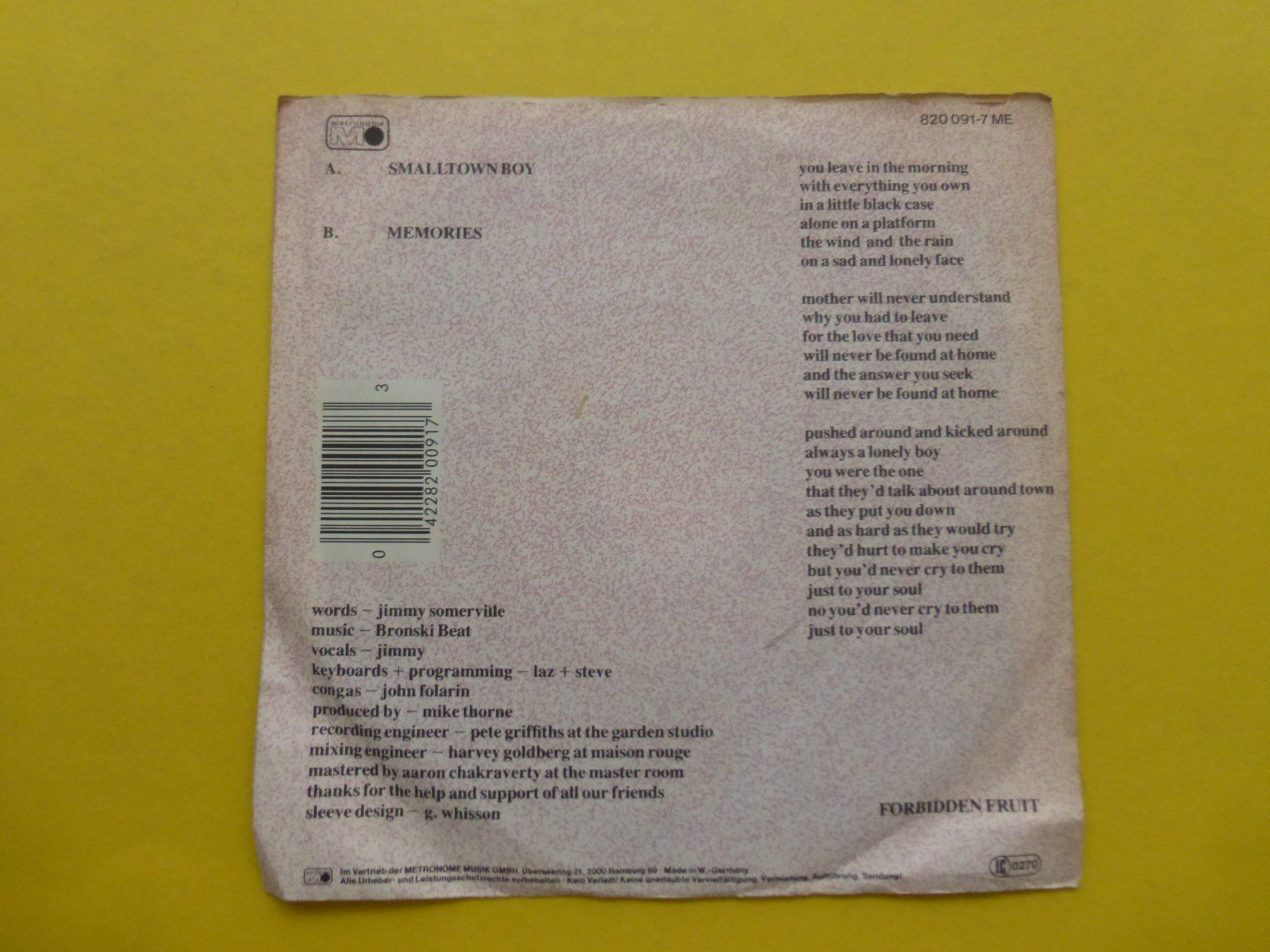 Schallplatten: Bronski Beat – Smalltown Boy – Gebraucht aus Zürich von Swiss57 1