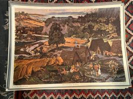 schulwandbild, allemannische siedlung