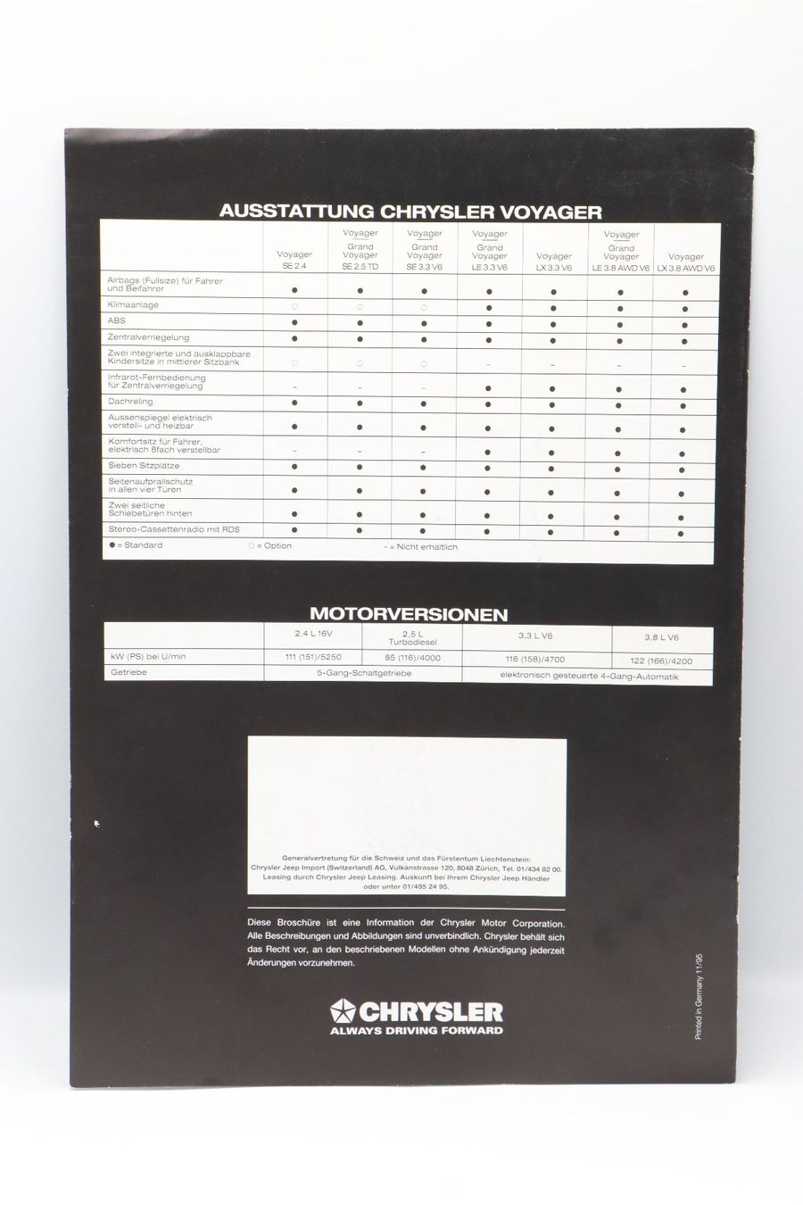 Chrysler Documenti: Chrysler Voyager 1995 Prospekt – Usato da Bühl b.Aarberg venduto da Collectorpassions 1