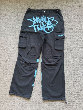 Pantalon cargo noir pour homme taille L avec imprimé