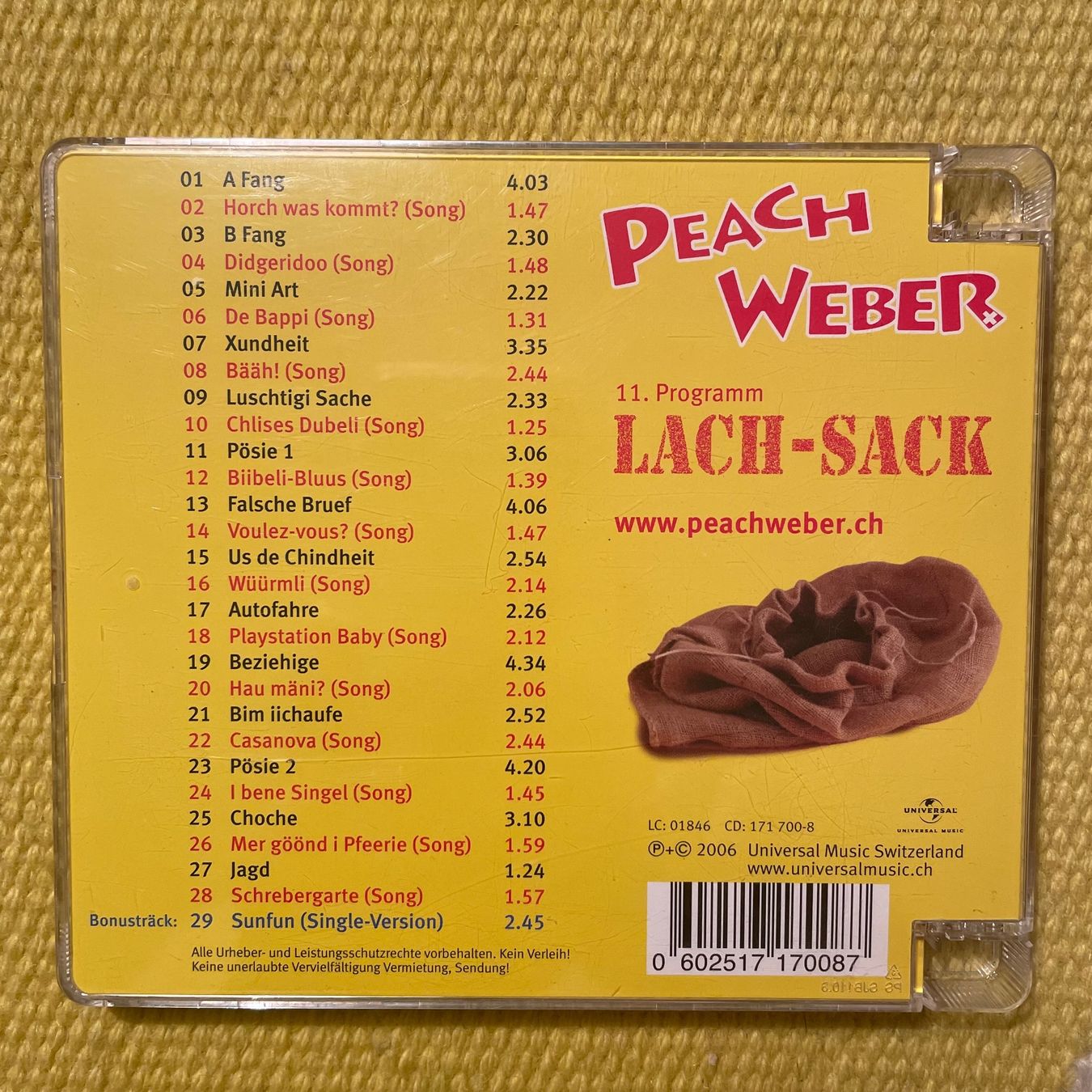 CD: PEACH WEBER-LACH SACK – Usato da Rorschacherberg venduto da CD-Roli 1