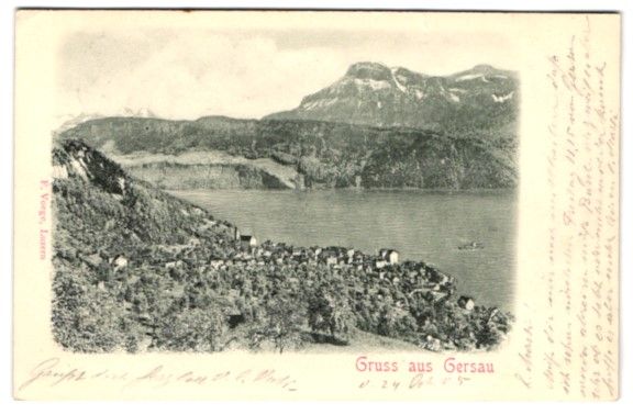 Cartoline postali: Relief-AK Gersau, Ortsansicht mit Dampfe – Usato da Berlin venduto da bartko-reher