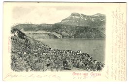 Relief-AK Gersau, Ortsansicht mit Dampfe