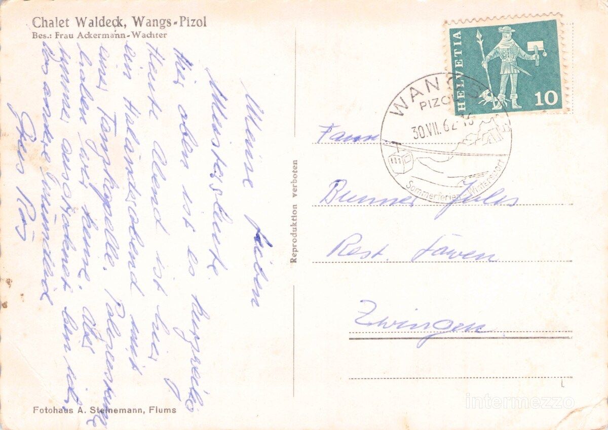 Cartoline postali: Pizol SG // 1962 Gondelbahn Wangs - Pizol Chalet Waldegg – Usato da Basel venduto da intermezzo12 1