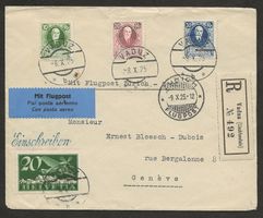 Flugpost Schweiz 1925 Zürich Genf ab Vaduz