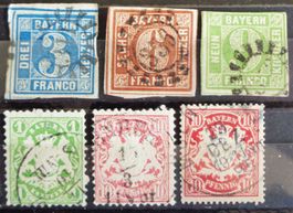 BAVIÈRE - BAYERN: 6 Gestempelte aus 1850–1888