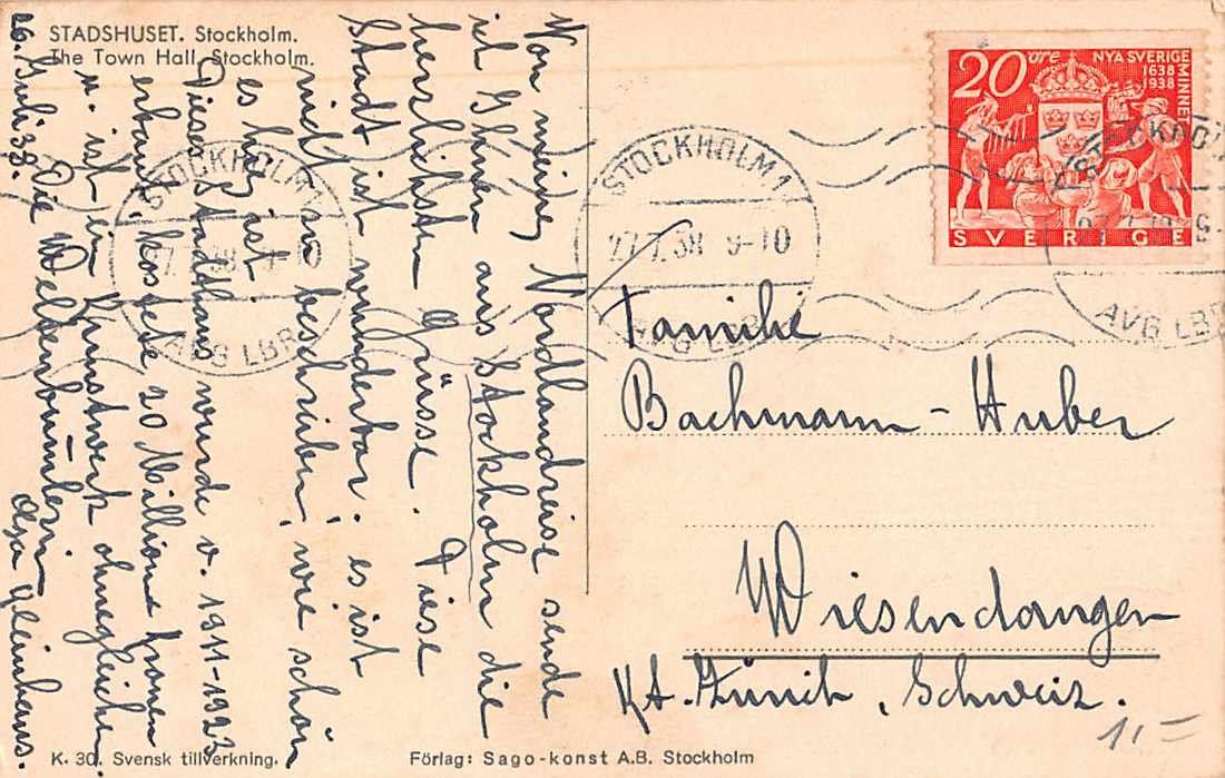 Cartoline postali: EXOTISCHE Ansichtskarten 5x STOCKHOLM 1938 – Usato da Lufingen venduto da TopAnsichtskarten 3