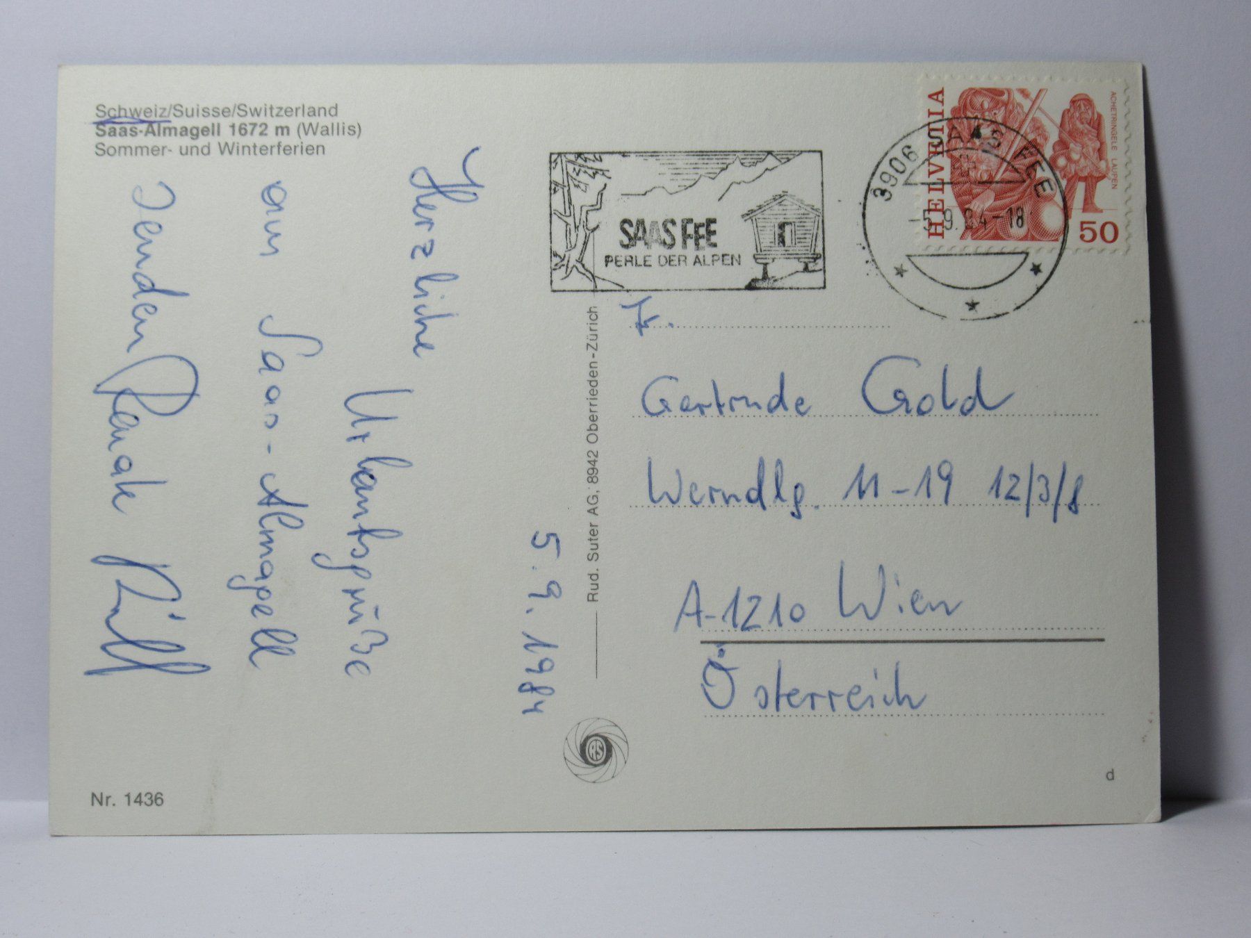 Cartoline postali: Saas - Almagell , Kirche 1984 – Usato da Grenchen venduto da Bluemchen1900 1