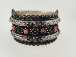 Silber Armreif mit Koralle 62g, Antik
