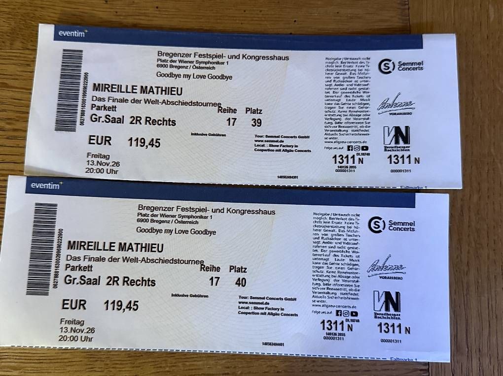 Tickets: Mireille Mathieu 2 Tickets in – Neu und originalverpackt aus Bischofszell von all_5kl5