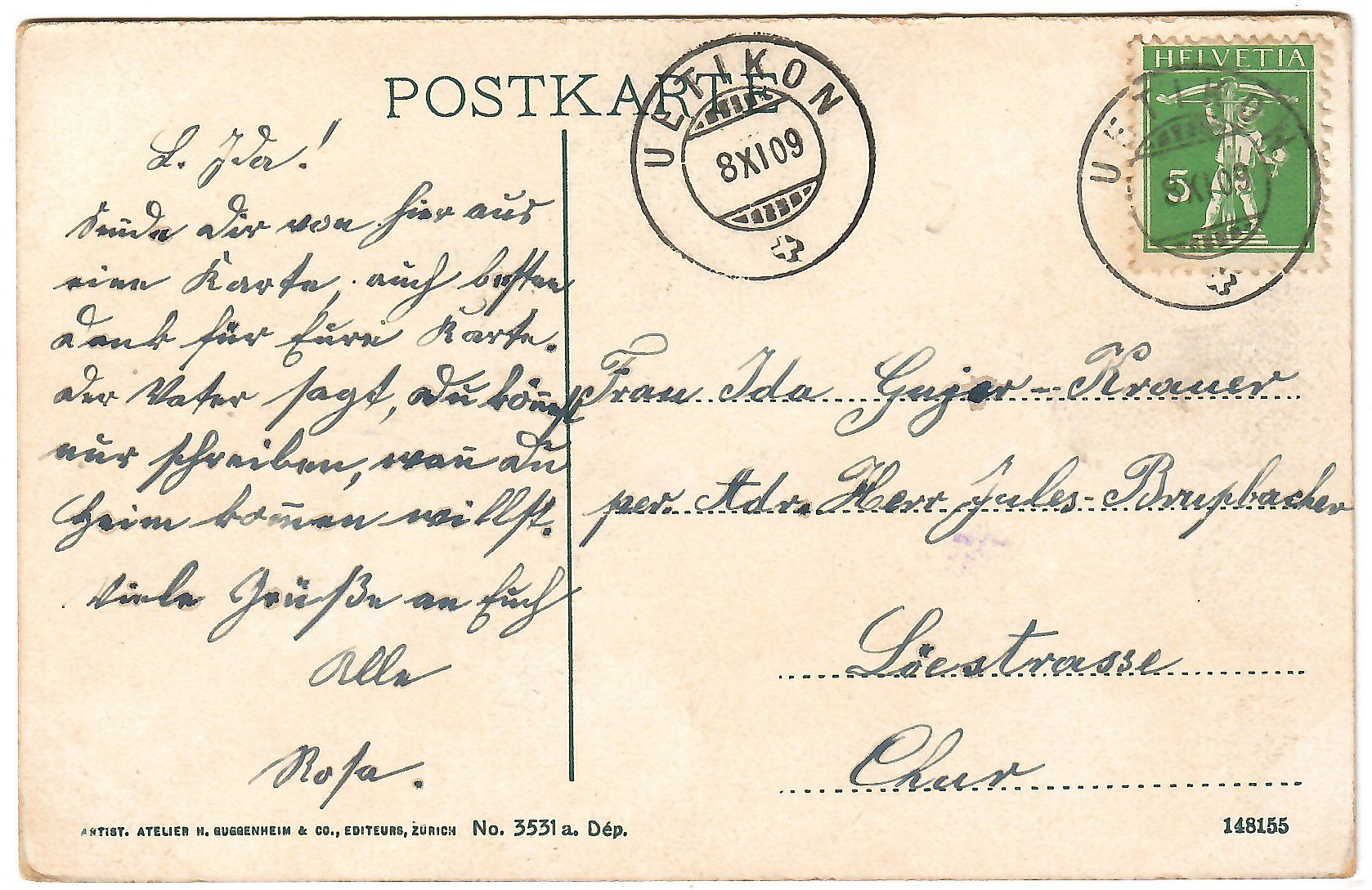 Cartoline postali: Mondschein-Karte  Uetikon – Usato da Kerns venduto da etma3 1