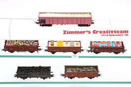 6 versch. Güterwagen, individuell beladen, H0, WS