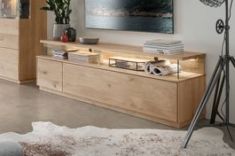 Lowboard ST GALLEN Wildeiche massiv Bianco LED 170 x 56 cm