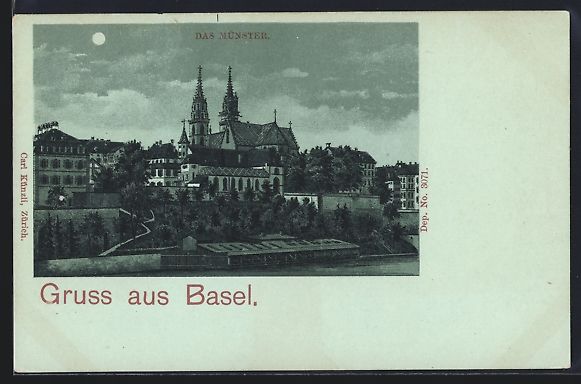 Cartoline postali: Mondschein-Lithographie Basel, Blick auf – Usato da Berlin venduto da bartko-reher