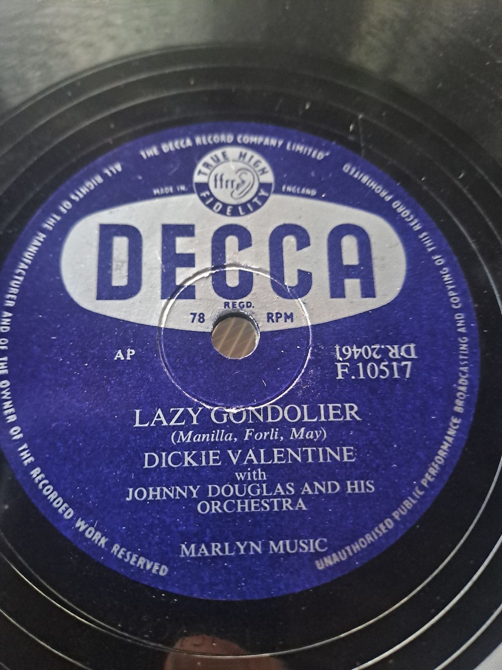 Schallplatten: Shellac DICKIE VALENTINE "Lazy Condolier" DECCA – Gebraucht aus Uetendorf von Essiggurken 1