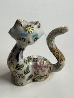 Kleine Katze Figur Emaille Goldrand floral(S31)