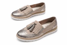 Damen Slipper Tamaris Gr. 37 Leder beige/silber