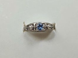 Bague argentée avec pierres bleues, taille 52