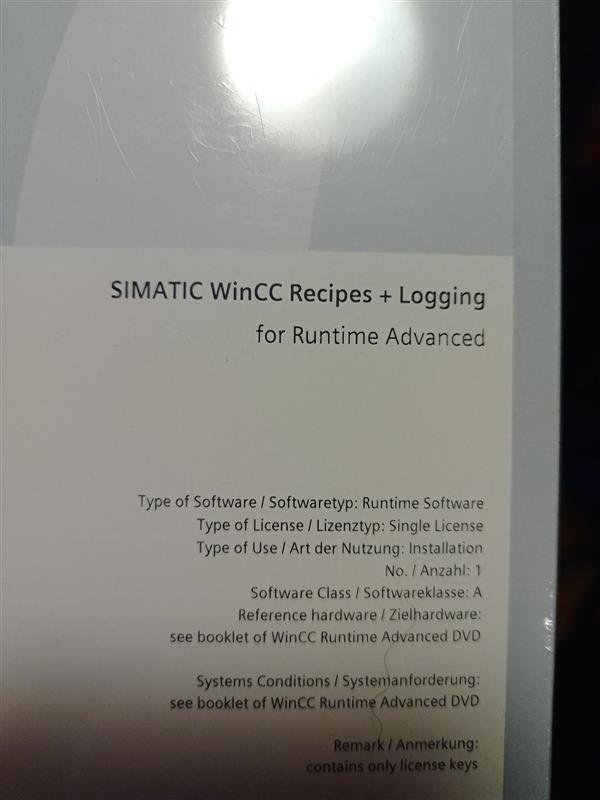 Siemens Software: Simatic WinCC Reicipes + Logging for Runtime Advanced Lizenz – Neu und originalverpackt aus Braunau von 357