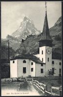 AK Zermatt, Kirche mit Gebirgspanorama