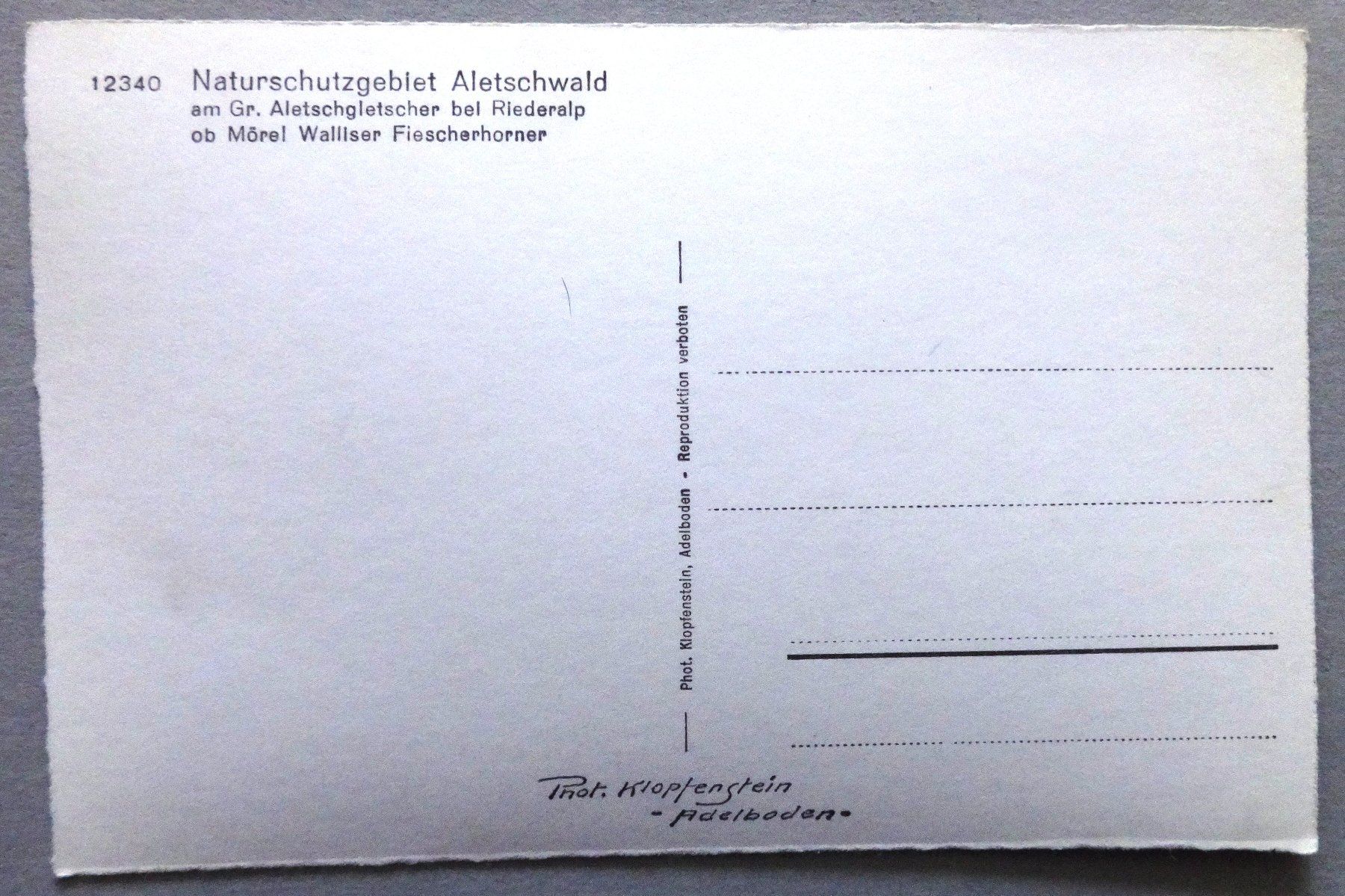 Cartoline postali: Aletschwald, am Gr. Aletschgletscher bei Riederalp – Usato da Fétigny venduto da Billy2miny 1
