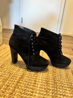 Women's Ankle Boots Black Suede Lace-up Heel Size 38