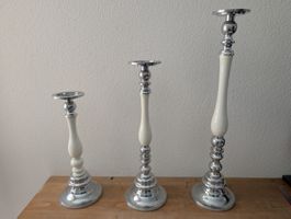 3 Kerzenständer Set silber weiss 3 verschiedene Grössen