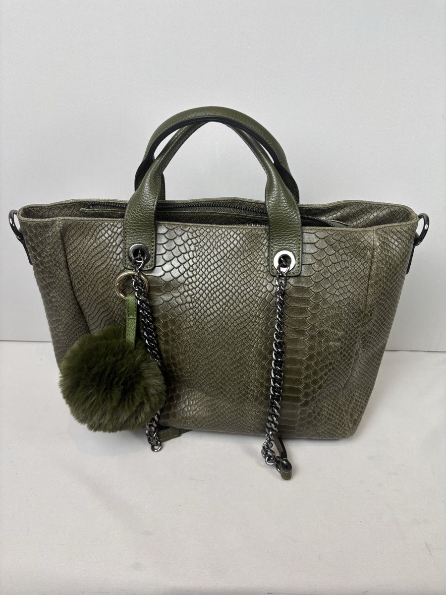 Borse da donna: Sac à main vert olive effet serpent avec pompon tendance – Nuovo (secondo la descrizione) da Vessy venduto da _Callidus_