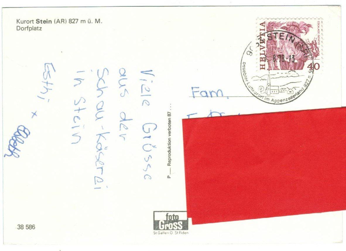 Cartoline postali: AK Kurort Stein AR, Dorfplatz – Usato da Zürich venduto da Tolima194 1