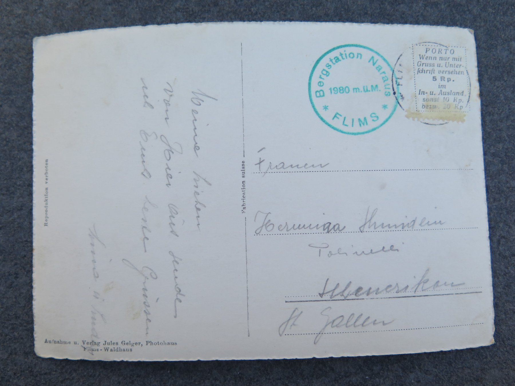 Cartes postales: FLIMS - NARAUS - SESSELBAHN – D'occasion à Wittenbach par lipasal 1