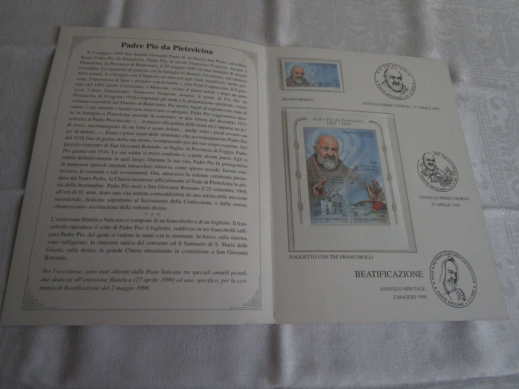 Tutti i francobolli: Padre Pio Markenheft, Vatican, 1999 – Usato da Binningen venduto da tempipassati 1