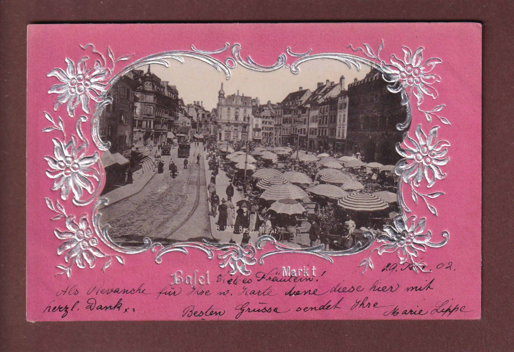 Cartoline postali: BASEL - Markt - 1902 – Usato da Pully venduto da nicecards