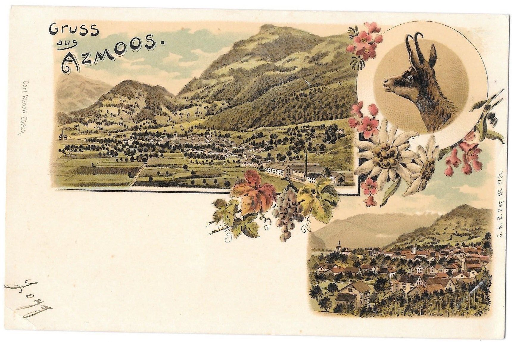 Cartoline postali: Azmoos farbige Lithografie 3 Bilder – Usato da Olten venduto da clotaldi