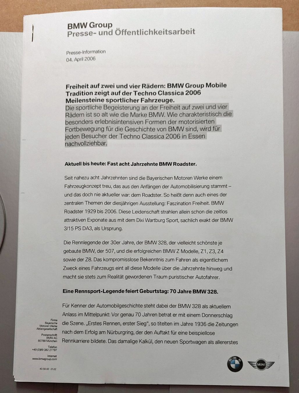 Bücher: BMW Presse-Information Youngtimer (April 2006) – Neu (gemäss Beschreibung) aus Arni AG von Kronik08 6