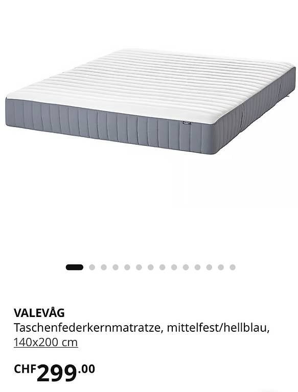 Materassi: IKEA Valevag Taschenfederkernmatraze  – Usato da Biel/Bienne venduto da pau_7ss6 1