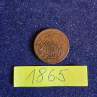 USA 2 Cent Münze, 1865, Bürgerkriegsära - kleine Rarität