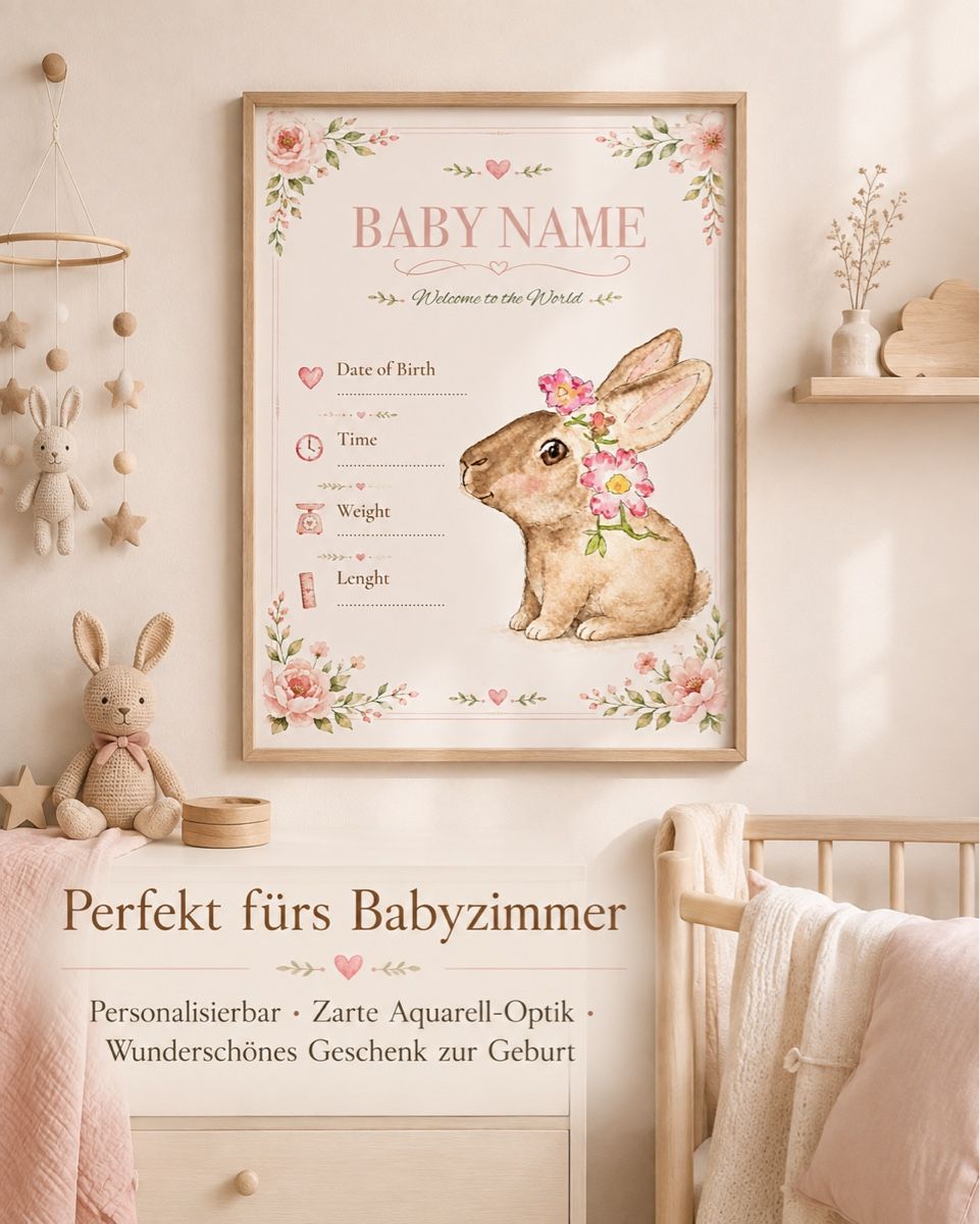 Karten: Personalisierte Geburtskarte mit Hase – Custom Design – Neu (gemäss Beschreibung) aus Zürich von ei_8006 1