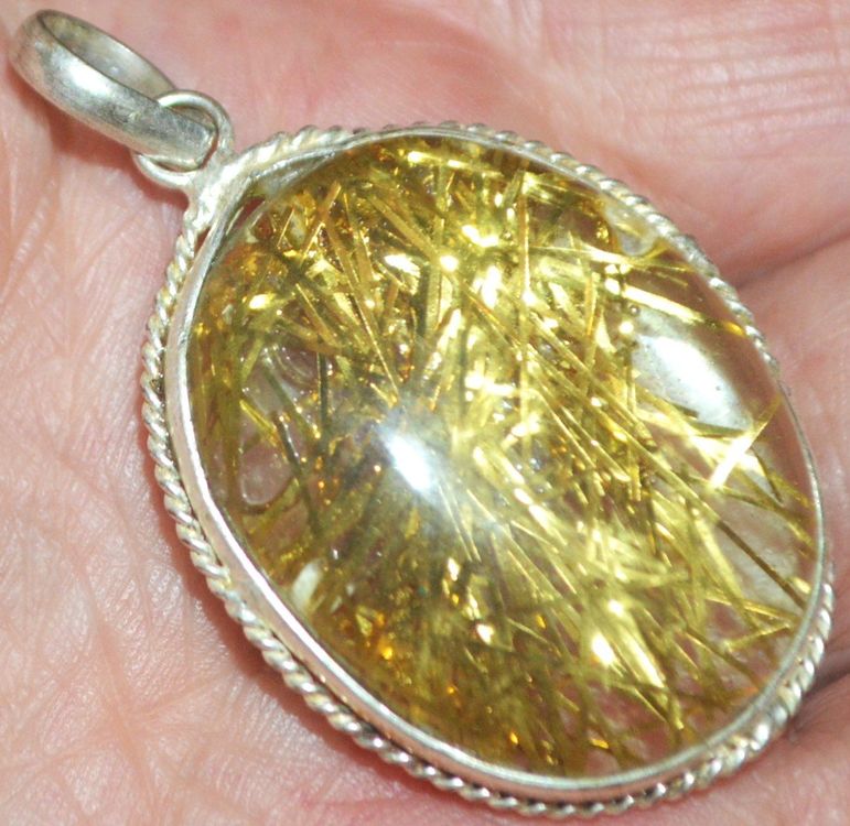 Anhänger L-1292 – Goldener Rutil – versilbert (Neu und originalverpackt ...