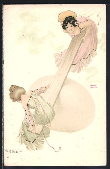 Cartes postales: Raphael Kirchner: Mädchen wippen auf ei – D'occasion à Berlin par bartko-reher