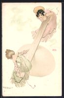 Raphael Kirchner: Mädchen wippen auf ei