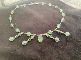 Silberhalskette 925 mit grünen Jade