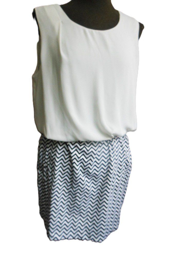 Vestiti: Gr. 42 44 kurzes Kleid creme schwarz weiss PHILDAR – Usato da Basel venduto da frausommerwind