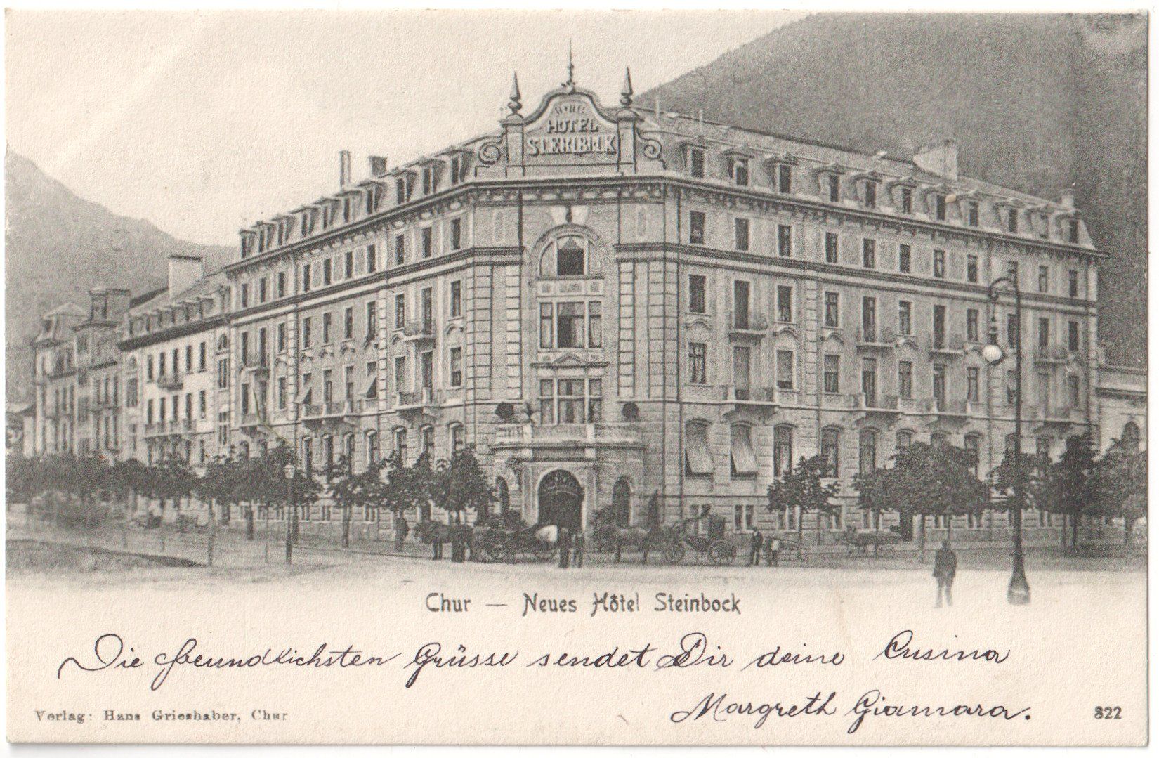 Cartoline postali: CHUR: Hotel Steinbock mit Kutschen 1905 – Usato da Engelburg venduto da Swisscards 1