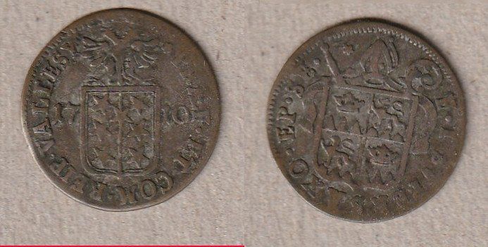 Tutti le monete: Wallis, Bistum Sitten, Batzen 1710 – Usato da Allschwil venduto da Coinfreak