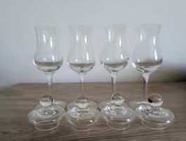 4 handgemachte Grappagläser (handgeblasen) mit Deckel