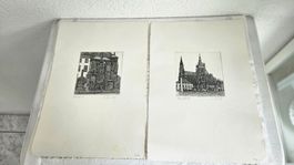 Originale Radierungen Prag, signiert Dom und Rathausuhr